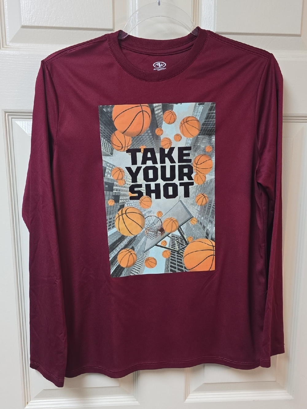 Athletic Works |Boy's | Maroon | Graphic | Long Sleeve Tee | Size XL (14-16)
